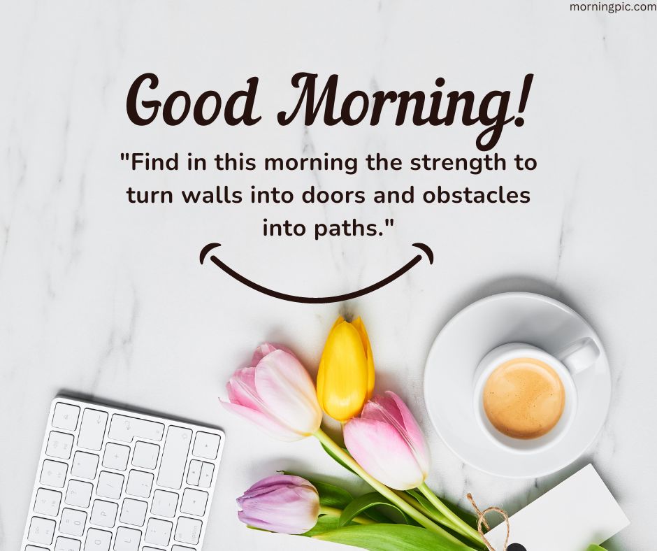 good morning images with positive words coffee tulips