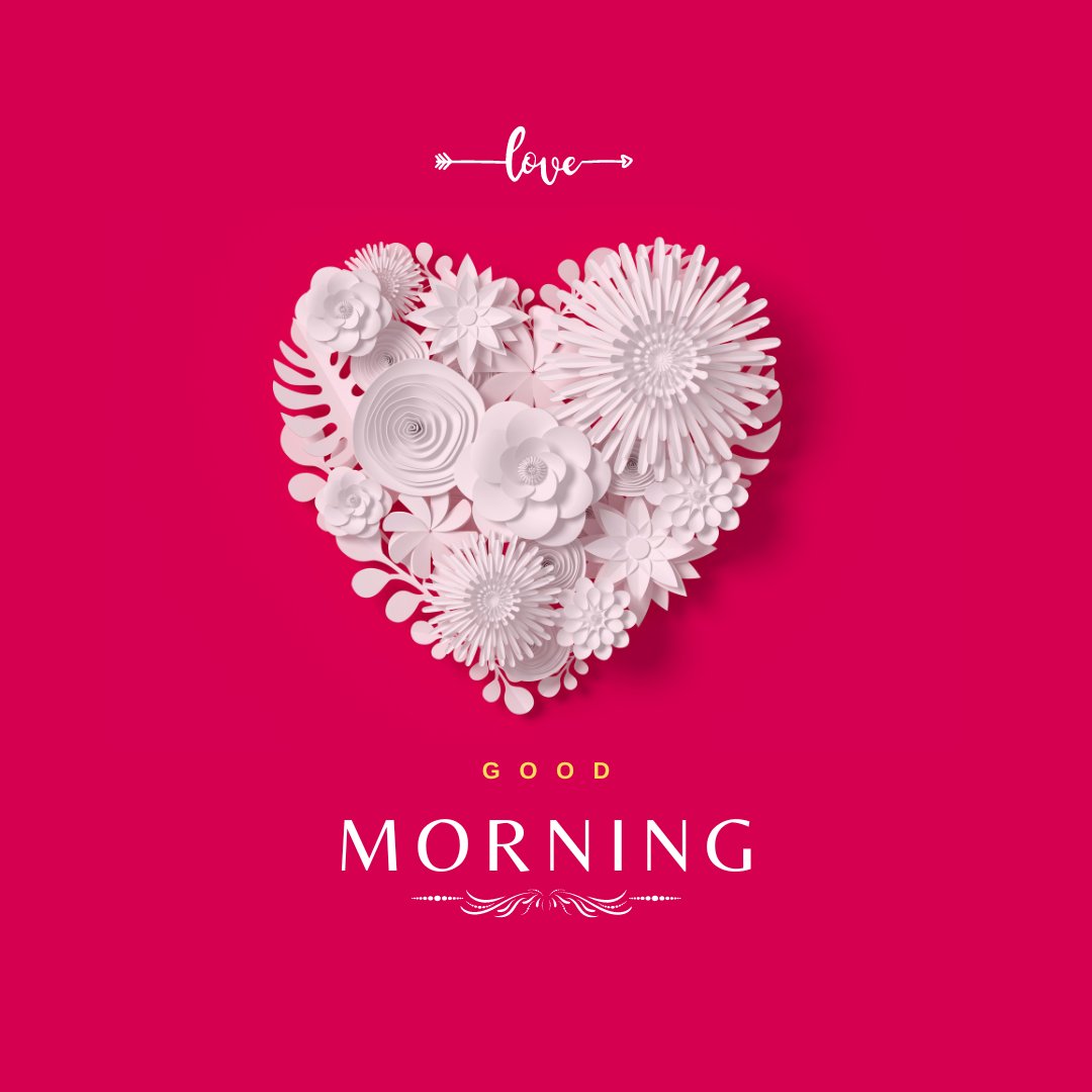 Good morning heart image featuring a beautifully crafted white floral heart on a vivid pink background, with the word 'love' and the greeting 'Good Morning' elegantly displayed.