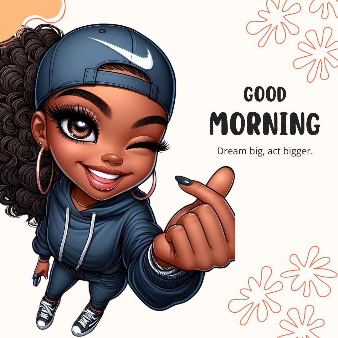 African American good morning image of a cheerful young woman in sporty attire, giving a thumbs up and wearing a baseball cap, her radiant smile and curly hair adding to her energetic morning vibe.