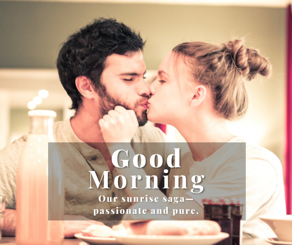 Good Morning Kiss Image showing a young couple sharing a passionate kiss at a breakfast table, embodying a loving and intimate start to the day.