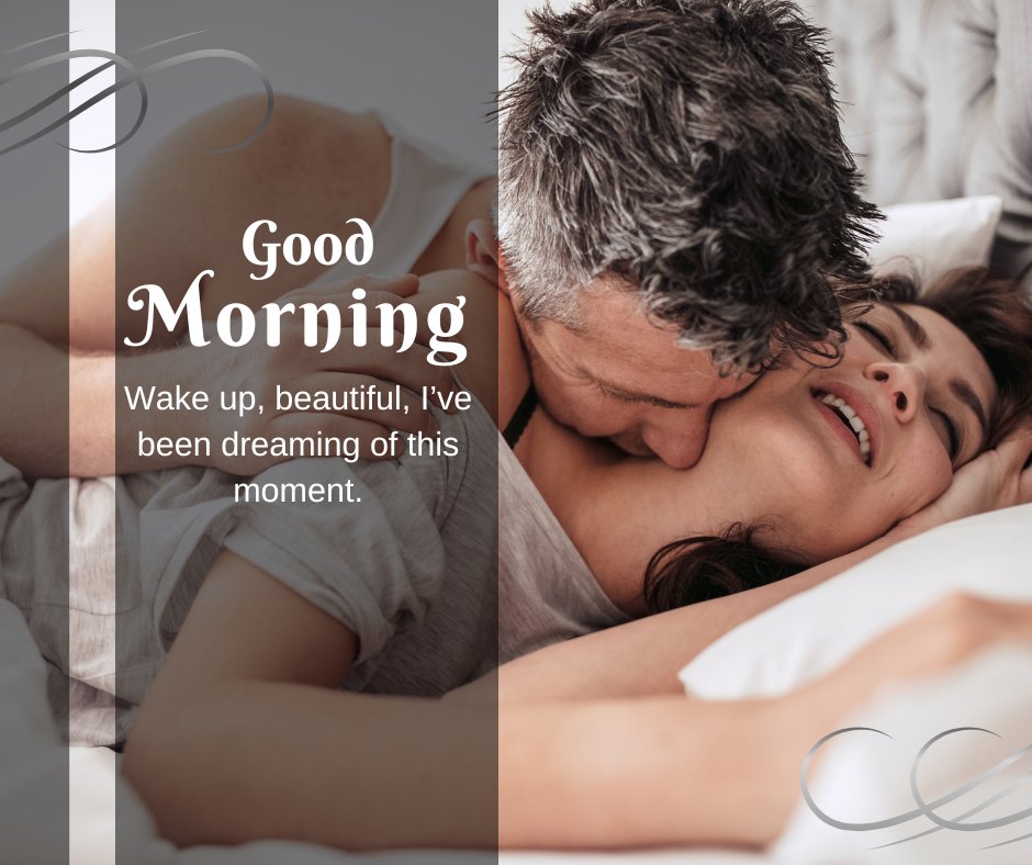 Good Morning Kiss Image showing a tender moment where a man gently kisses a smiling woman on the forehead in bed, expressing love and affection in a serene morning setting.